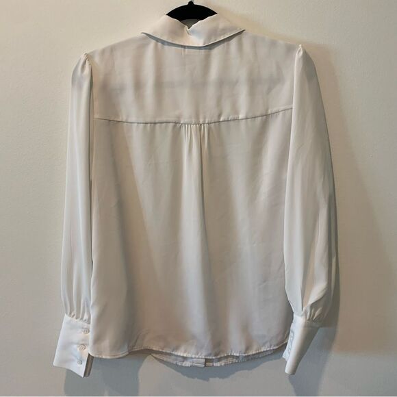 H&M White Sheer Puff-Sleeved Button Up Blouse Size Medium - Picture 2 of 11